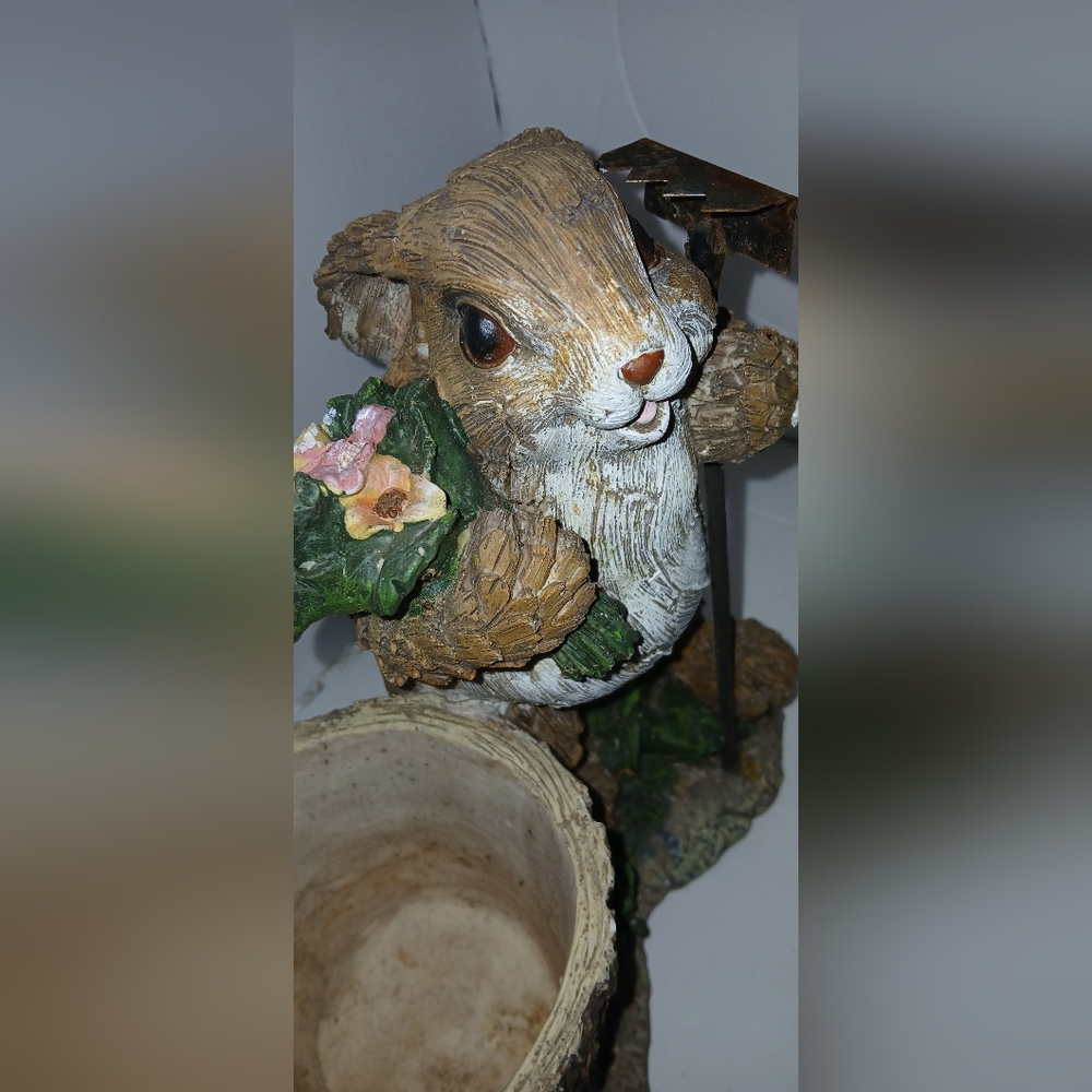 Charming Rabbit Figurine with Pine Cones